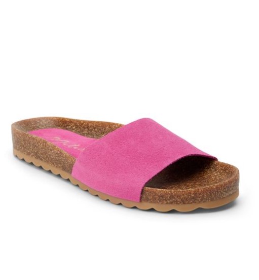 Matisse Paradise Fuchsia Suede One Band Molded Footbed Slide | Ooh Ooh Shoes women's clothing and shoe boutique located in Naples and Mashpee