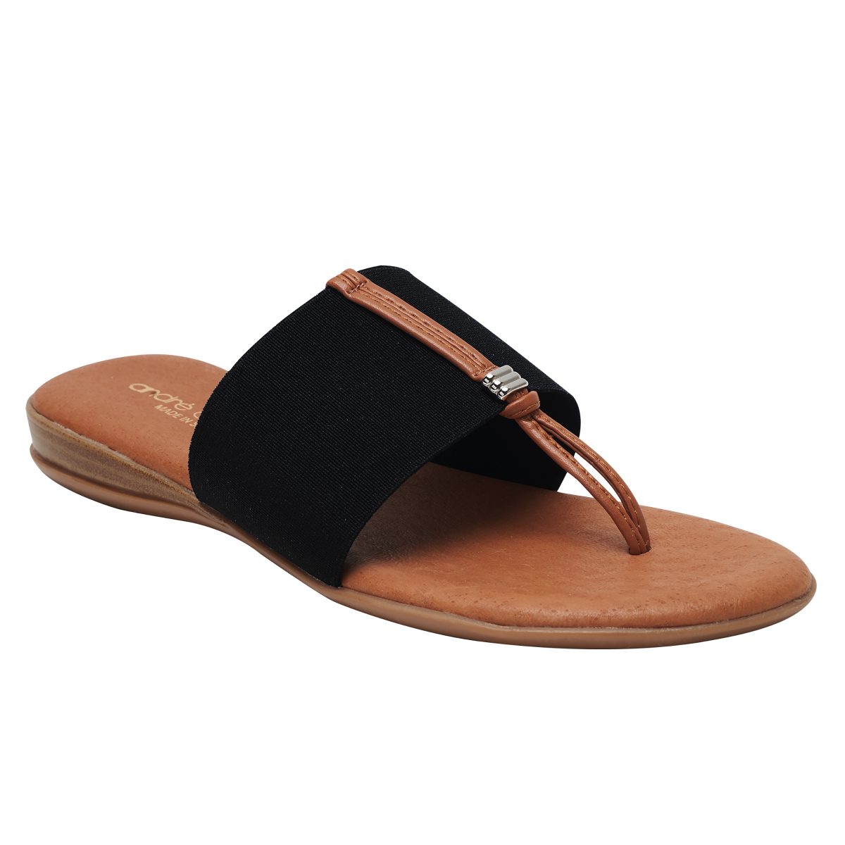 Andre Assous Nice thong style sandal with leather padded footbed and wide elastic band| Ooh! Ooh! Shoes woman's clothing and shoe boutique naples, charleston and mashpee