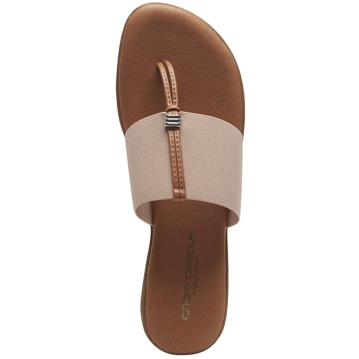 Andre Assous Nice thong style sandal with leather padded footbed and wide elastic band| Ooh! Ooh! Shoes woman's clothing and shoe boutique naples, charleston and mashpee