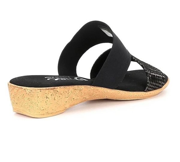 Onex Izabel Black Open Toe Cork Wedge Slide with Metallic Accent| Ooh Ooh Shoes women's clothing and shoe boutique located in Naples and Mashpee