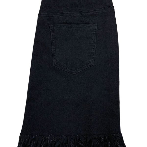 Ethyl P3238BLK Black Pull On Skirt With Fray Hem | Ooh Ooh Shoes women's clothing and shoe boutique located in Naples
