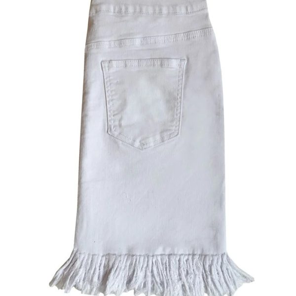 Ethyl P3238WHT White Pull On Skirt With Fray Hem | Ooh Ooh Shoes women's clothing and shoe boutique located in Naples
