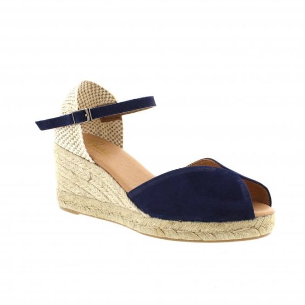 Pinaz 116/5 Navy Leather Open Toe Wedge Espadrille | Ooh Ooh Shoes women's clothing and shoe boutique located in Naples and Mashpee