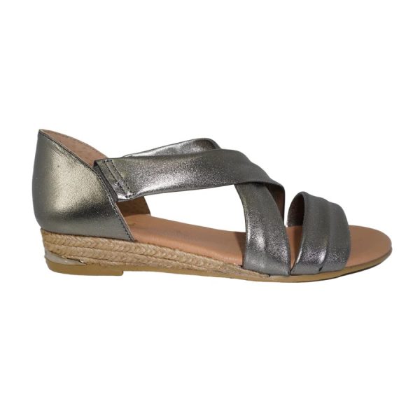 Pinaz 317 AO Pewter Low Espadrille Wedge Sandal | Ooh Ooh Shoes women's clothing and shoe boutique located in Naples