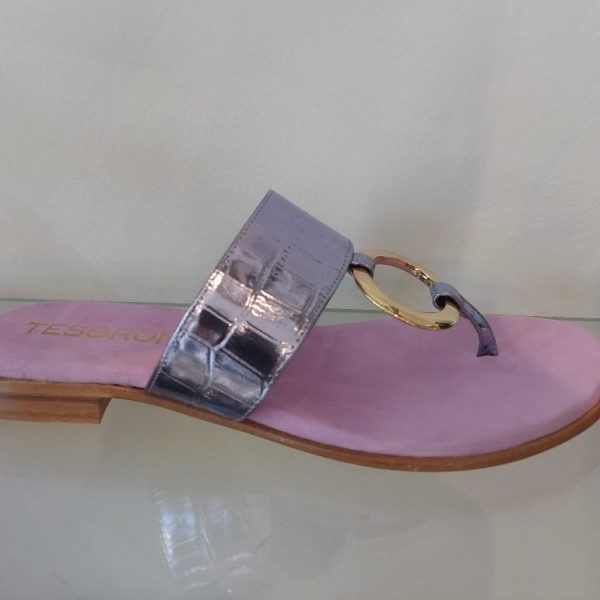 Tesorone Capr100 Croc Purple Leather Flat Gold Ring Thong Sandal | Ooh Ooh Shoes womens clothing and shoe boutique located in Naples