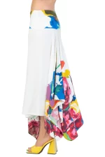 Eva Varro S12461C Long Asymmetrical Skirt in Celine Print | Ooh Ooh Shoes woman's clothing and shoe boutique located in Naples Florida.