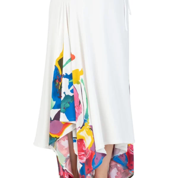 Eva Varro S12461C Long Asymmetrical Skirt in Celine Print | Ooh Ooh Shoes woman's clothing and shoe boutique located in Naples Florida.