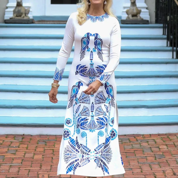 CK Bradley Long Sleeve Maxi Ashton Dress Pappagalo Bluejay Color | Ooh Ooh Shoes women's clothing and shoe boutique located in Naples Florida