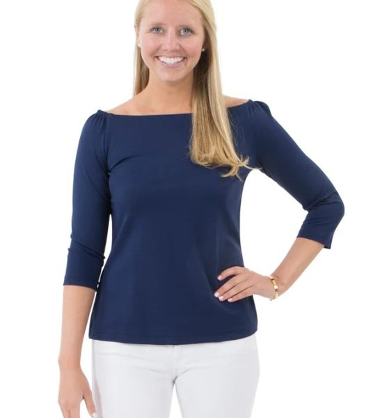Sailor Sailor 173-92S Navy 3/4 Length Sleeve Islander Top | Ooh Ooh Shoes women's clothing and shoe boutique located in Naples and Mashpee