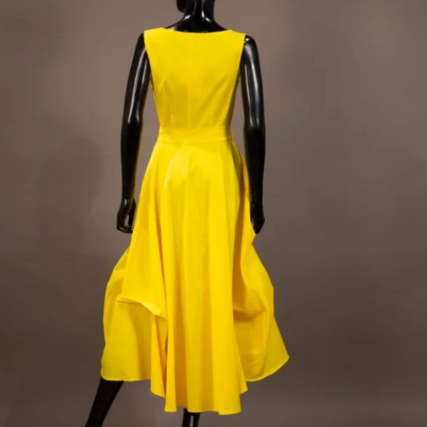 Samuel Dong S21016 Yellow Sleeveless Water Resistant Stretch Dupioni Long Dress | Ooh Ooh Shoes women's clothing and shoe boutique located in Naples and Mashpee