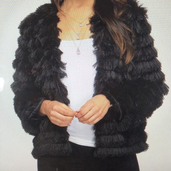 She and Sky SL1527R3 Black Long Sleeve Faux Fur Jacket