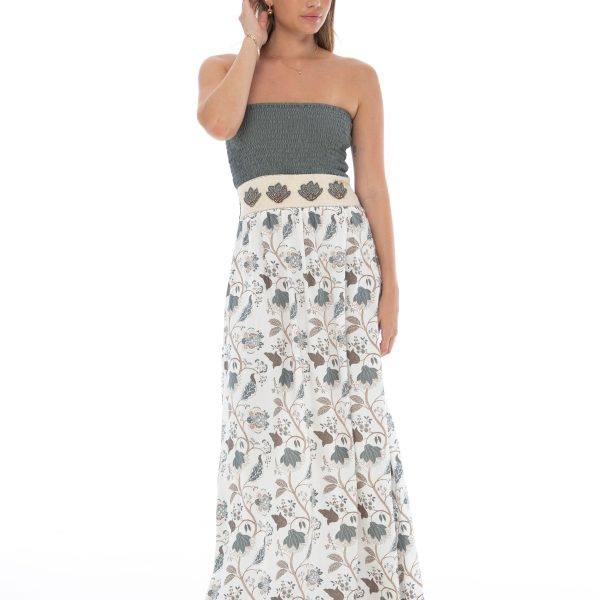 Skemo FW-MXDR-43 Flower Maxi Long Grey Dress | Ooh Ooh Shoes women's clothing and shoe boutique located in Naples