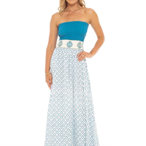Skemo JP-MXDR-00 Blue Jaipur Strapless Maxi dress | Ooh Ooh Shoes women's clothing and shoe boutique located in Naples and Mashpee