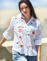 Billy T Embroidered Denim Shirt | Ooh Ooh Shoes woman's clothing and shoe boutique located in Naples Florida