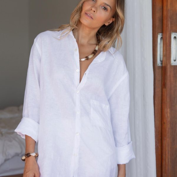 Mare Sole Amore Linen Caroline White Long Sleeve Shirt | Ooh Ooh Shoes women's clothing and shoe boutique located in Naples