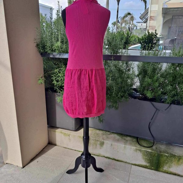 Look Mode 3131 Fuchsia Linen V Neck Triple Ruffle Top Dress | Ooh Ooh Shoes women's clothing and shoe boutique located in Naples and Mashpee