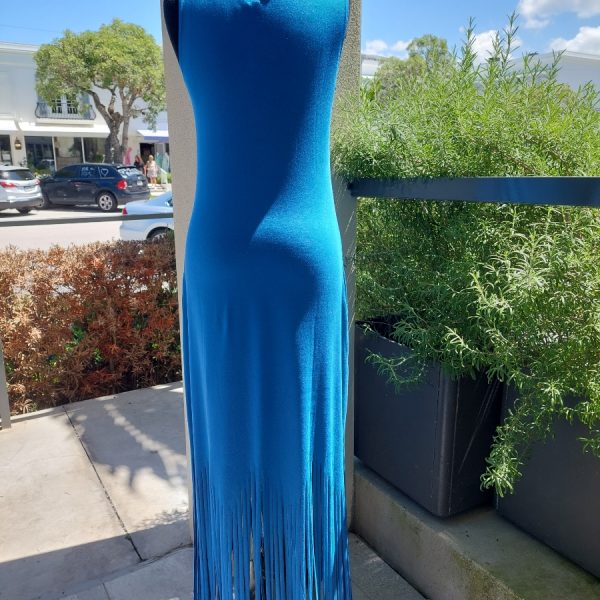 Zen Knits KM1609 Solid Royal Sleeveless Fringe Bottom Dress | Ooh Ooh Shoes women's clothing and shoe boutique located in Naples and Mashpee