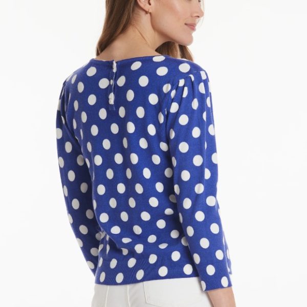 Tyler Boe 22202V Electric Blue Polka Dot Puff Sleeve Sweater | Ooh Ooh Shoes women's clothing and shoe boutique located in Naples and Mashpee