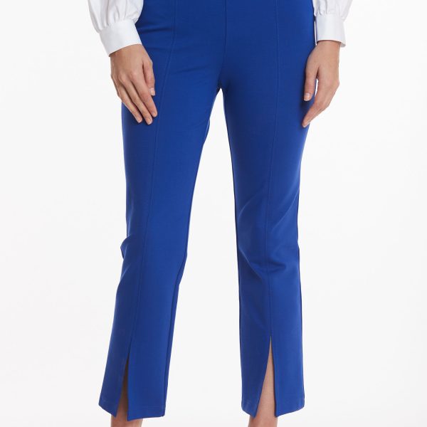 Tyler Boe 61003V Electric Blue Maggie Crop Front Slit Ponte Pants | Ooh Ooh Shoes women's clothing and shoe boutique located in Naples and Mashpee