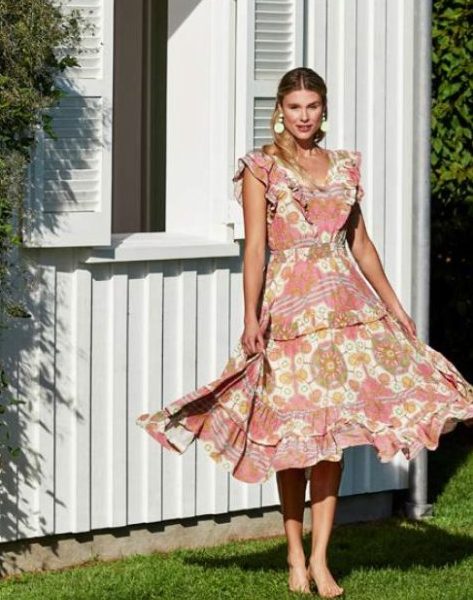 Tyler Boe 70117 Laura Silk Long Tea Rose Midi Dress | Ooh Ooh Shoes women's clothing and shoe boutique located in Naples and Mashpee