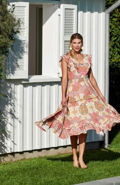 Tyler Boe 70117 Laura Silk Long Tea Rose Midi Dress | Ooh Ooh Shoes women's clothing and shoe boutique located in Naples and Mashpee