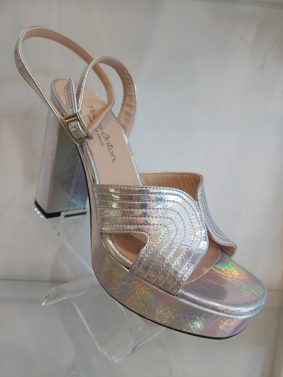 Pedro Anton 55710 V23 Silver Pedro Anton 55710 V23 Silver High Block Heel Wedge | Ooh Ooh Shoes women's clothing and shoe boutique located in Naples and Mashpee