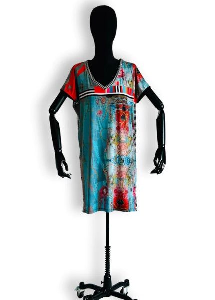 Volt 425-RTERB Short Sleeve Long T Shirt Printed Dress | Ooh Ooh Shoes women's clothing and shoe boutique located in Naples and Mashpee