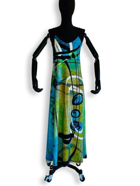 Volt 431-RMB Printed Narrow A Line Maxi Dress with Slender Straps | Ooh Ooh Shoes women's clothing and shoe boutique located in Naples and Mashpee
