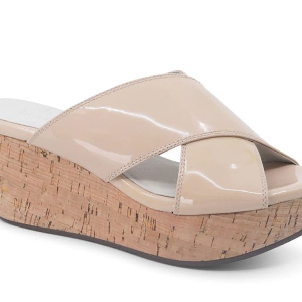 Chocolat Blu Winner Nude Patent Criss Cross Wedge Slide Sandal | Ooh Ooh Shoes women's clothing and shoe boutique located in Naples