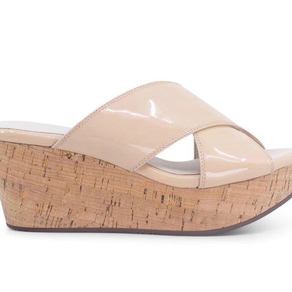 Chocolat Blu Winner Nude Patent Criss Cross Wedge Slide Sandal | Ooh Ooh Shoes women's clothing and shoe boutique located in Naples
