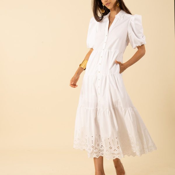 Hale Bob Martha Embroidered Poplin Maxi Dress 53KY622A White Dess | Ooh Ooh Shoes woman's clothing and shoe boutique located in Naples Florida