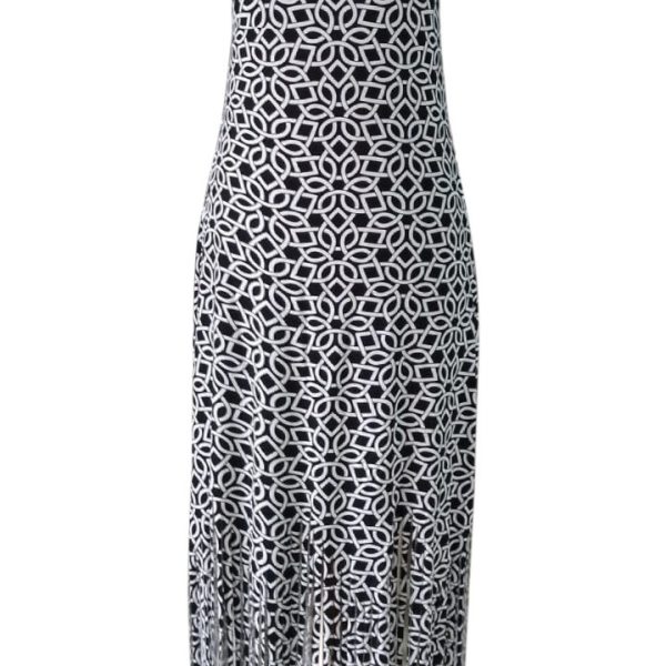 Zen Knits KM1609 Eclipse Print Sleeveless Maxi Dress with Fringe | Ooh Ooh Shoes women's clothing and shoe boutique located in Naples and Mashpee
