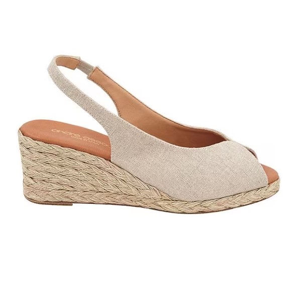 Andre Assous Audrey Hemp Glitter Linen Peep Toe Espadrille Wedge | Ooh Ooh Shoes women's clothing and shoe boutique located in Naples