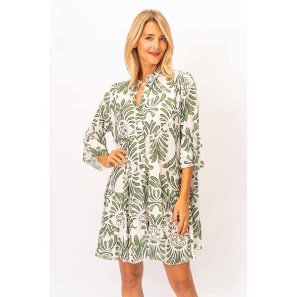 Look Mode 10727AZ Olive One Size Aztec Print Baby Doll Dress | Ooh Ooh Shoes women's clothing and shoe boutique located in Naples