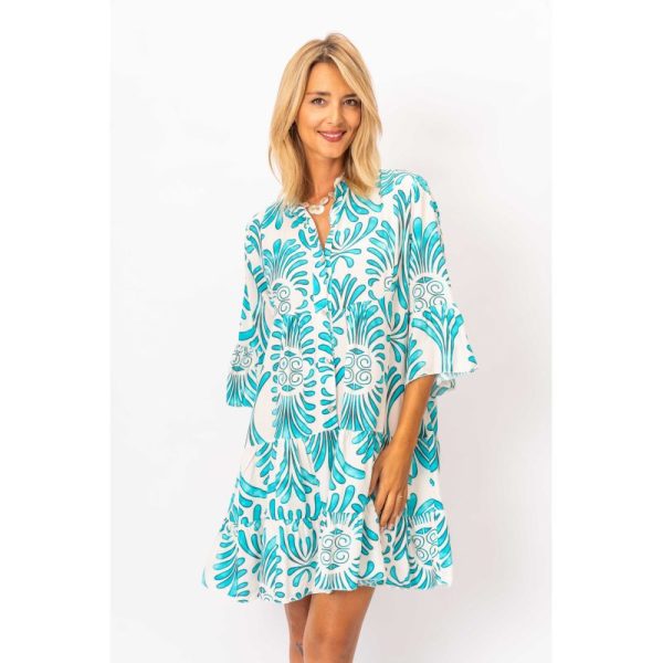 Look Mode 10727AZ Turquoise One Size Aztec Print Baby Doll Dress | Ooh Ooh Shoes women's clothing and shoe boutique located in Naples