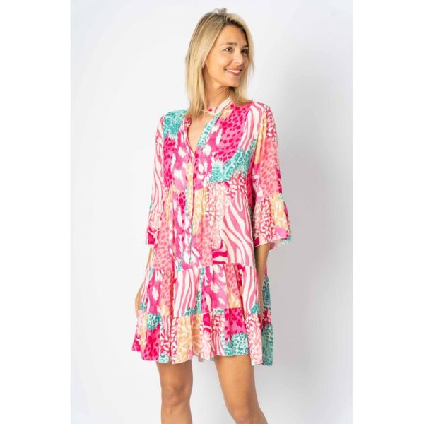 Look Mode 10727Z Fuchsia Zebra Multi One Size Printed Baby Doll Dress | Ooh Ooh Shoes women's clothing and shoe boutique located in Naples