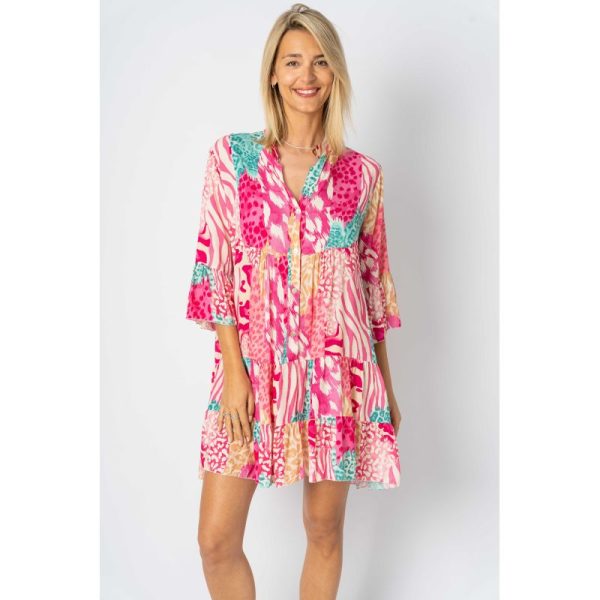 Look Mode 10727Z Fuchsia Zebra Multi One Size Printed Baby Doll Dress | Ooh Ooh Shoes women's clothing and shoe boutique located in Naples