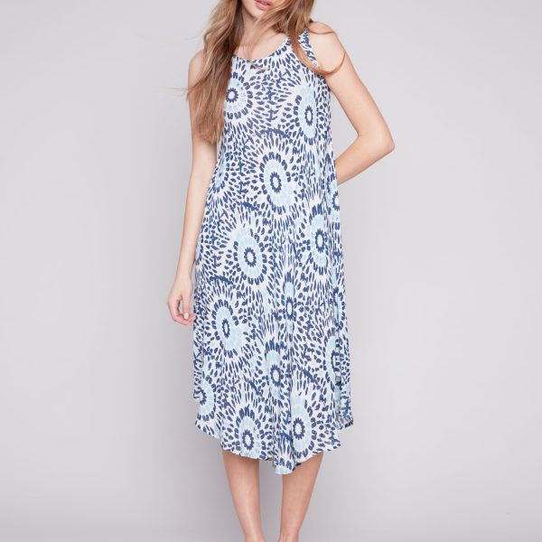 Charlie B C3147R-514B Sahara Printed Sleeveless Flare Rayon Dress | Ooh Ooh Shoes women's clothing and shoe boutique located in Naples