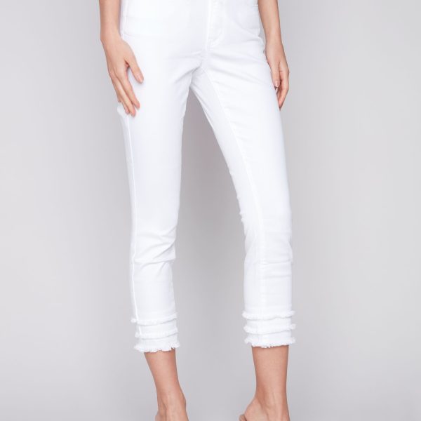 Charlie B C5147W-618A White Frayed Hem Ankle Leg Jean | Ooh Ooh Shoes women's clothing and shoe boutique located in Naples