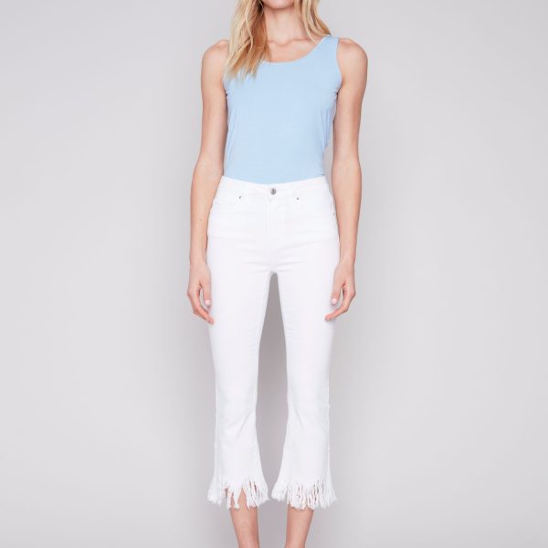 Charlie B C5277X-615A White Bottom Fringed Pant | Ooh Ooh Shoes women's clothing and shoe boutique located in Naples