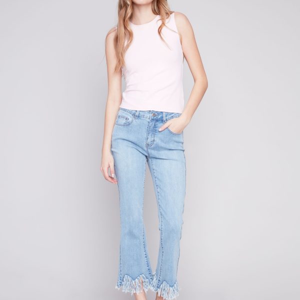 Charlie B C5277X-431A Light Blue Bottom Fringed Hem Jean | Ooh Ooh Shoes women's clothing and shoe boutique located in Naples