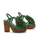 Pons Quintana 10428 Cannes Mela Green with Flowers Heel Wedge Sandal | Ooh Ooh Shoes women's clothing and shoe boutique located in Naples and Mashpee