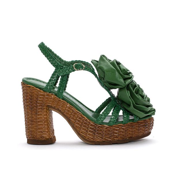 Pons Quintana 10428 Cannes Mela Gree with Flowers Heel Wedge Sandal | Ooh Ooh Shoes women's clothing and shoe boutique located in Naples and Mashpee