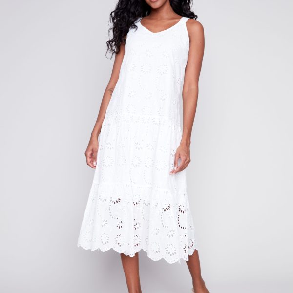 Charlie B C3176-858B White 100% Cotton Eyelet With Frill Hem Dress | Ooh Ooh Shoes women's clothing and shoe boutique located in Naples