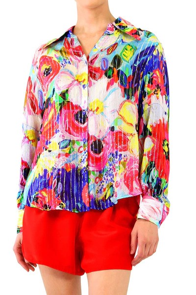 Qishma HY-8059 Long Sleeve Designer Blue Floral Shirt | Ooh Ooh Shoes women's clothing and shoe boutique located in Naples