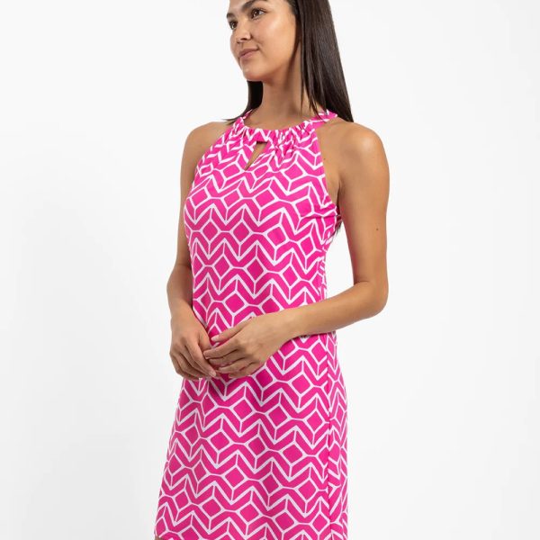 Jude Connally Lisa Dress 101115 With Gathered Neckline and Keyhole Detail A-line Silhouette| Ooh Ooh Shoes woman's clothing and shoe boutique located in Naples, Charleston and Mashpee