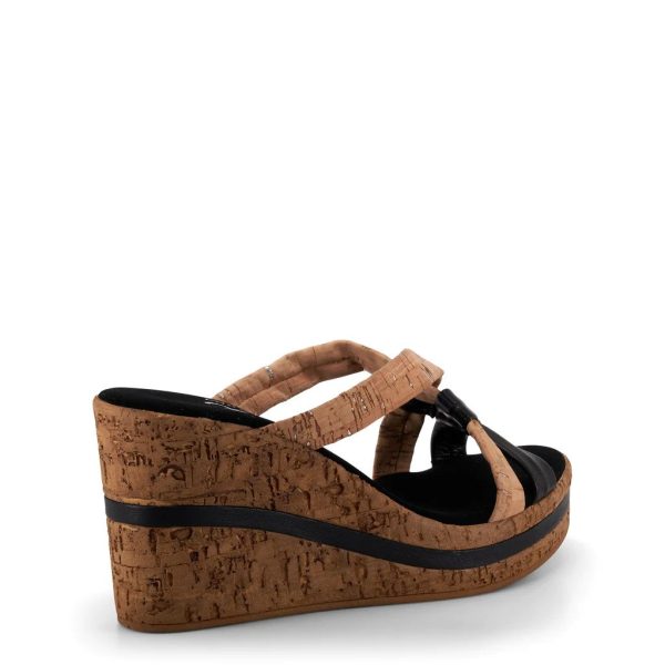 Onex Simona Cork/Black Cross Band Leather Slide Wedge Sandal | Ooh Ooh Shoes women's clothing and shoe boutique located in Naples and Mashpee