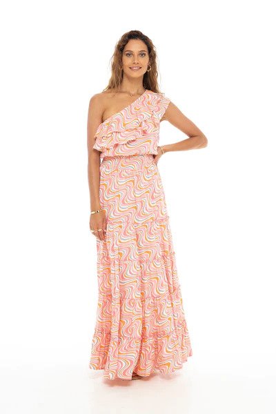 Skemo DMW-OSDR Coral Dreamweave One Shoulder Long Maxi Dress | Ooh Ooh Shoes women's clothing and shoe boutique located in Naples and Mashpee