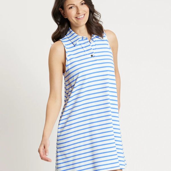 Jude Connally 101589 Harlee Every Day Stripe Periwinkle Sleeveless Jude Cloth Harlee Dress | Ooh Ooh Shoes women's clothing and shoe boutique located in Naples and Mashpee