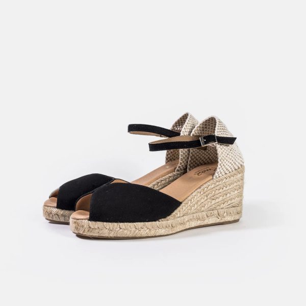 Pinaz 116/5 Black Leather Open Toe Wedge Espadrille | Ooh Ooh Shoes women's clothing and shoe boutique located in Naples and Mashpee